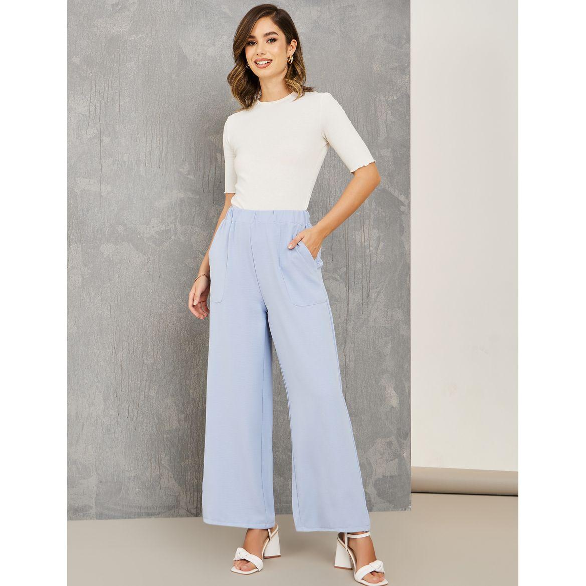 Styli Solid Straight Leg Pants with Pockets-women-clothing-bottoms-trousers-image-1