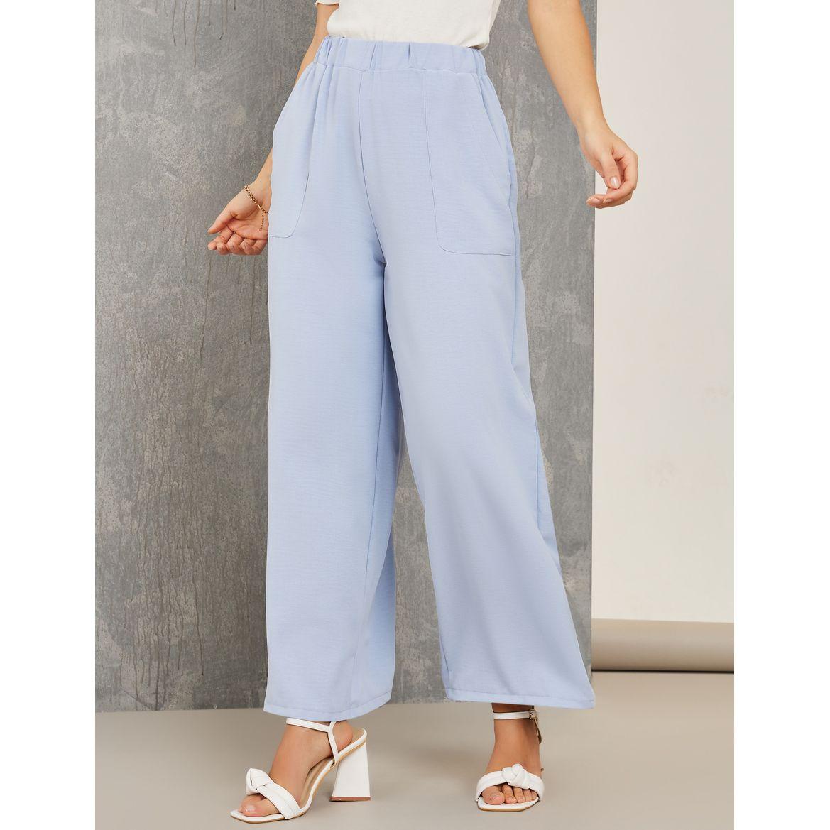 Styli Solid Straight Leg Pants with Pockets-women-clothing-bottoms-trousers-image-2