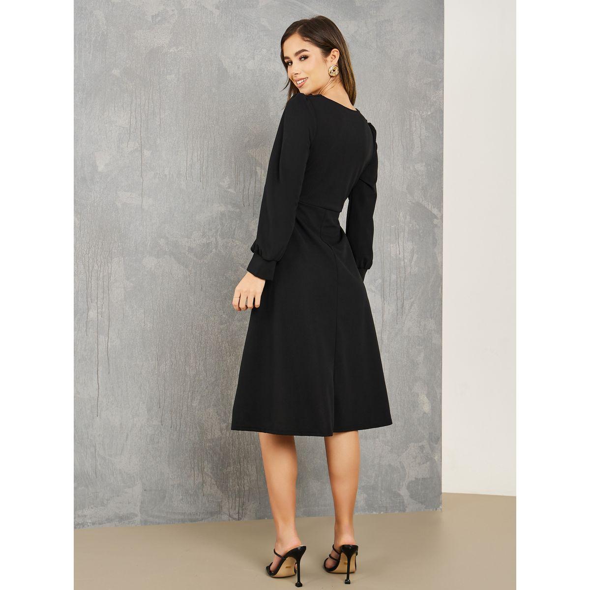 Styli Square Neck A-Line Midi Dress with Tie Waist-women-clothing-dresses-image-4
