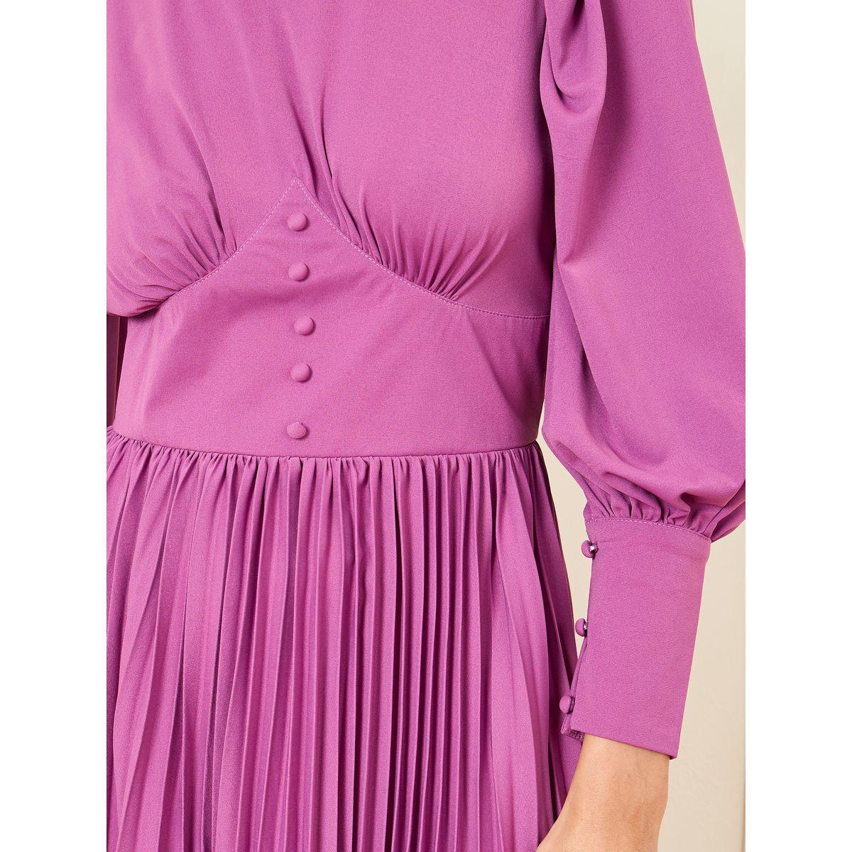 Styli Accordion Pleats Button Detail A-Line Midi Dress-women-clothing-dresses-image-3