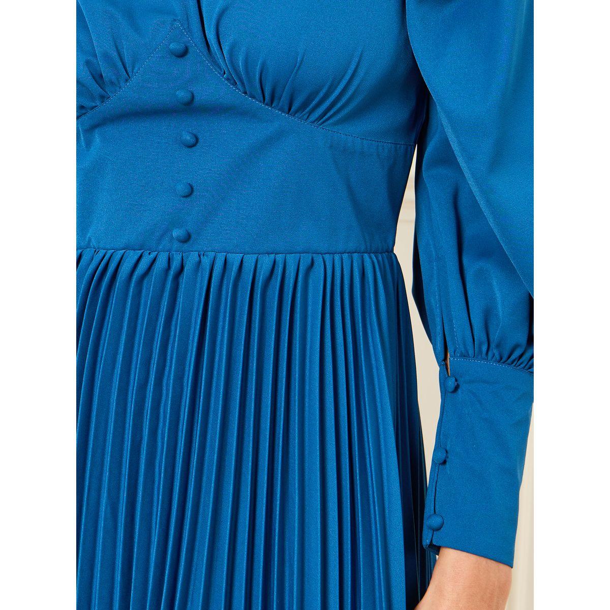 Styli Accordion Pleats Button Detail A-Line Midi Dress-women-clothing-dresses-image-3