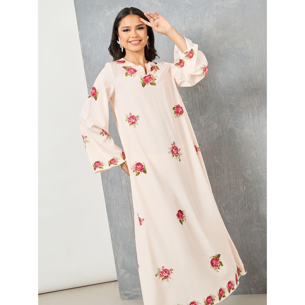 Styli Rose Print A-Line Maxi Jalabiya-women-arabicclothing-jalabiyas-image-2