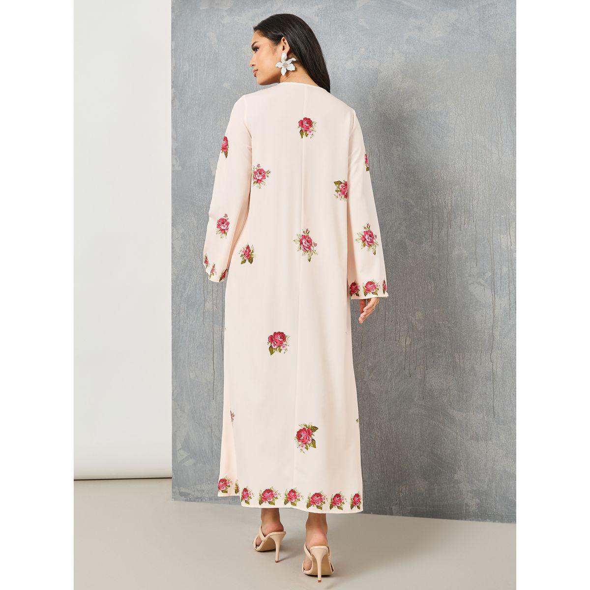 Styli Rose Print A-Line Maxi Jalabiya-women-arabicclothing-jalabiyas-image-4