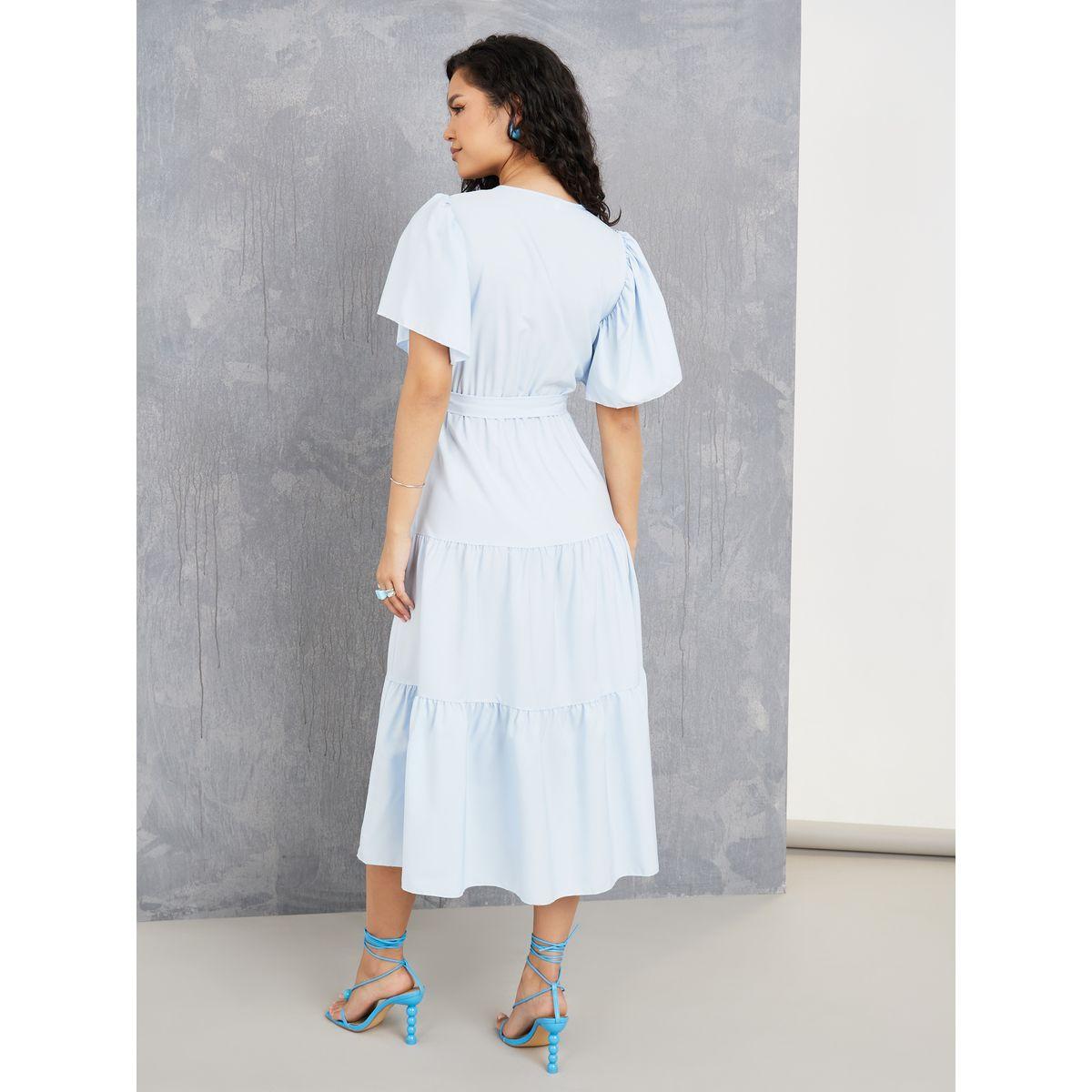 Styli Solid Wrap Tiered Midi Dress-women-clothing-dresses-image-1