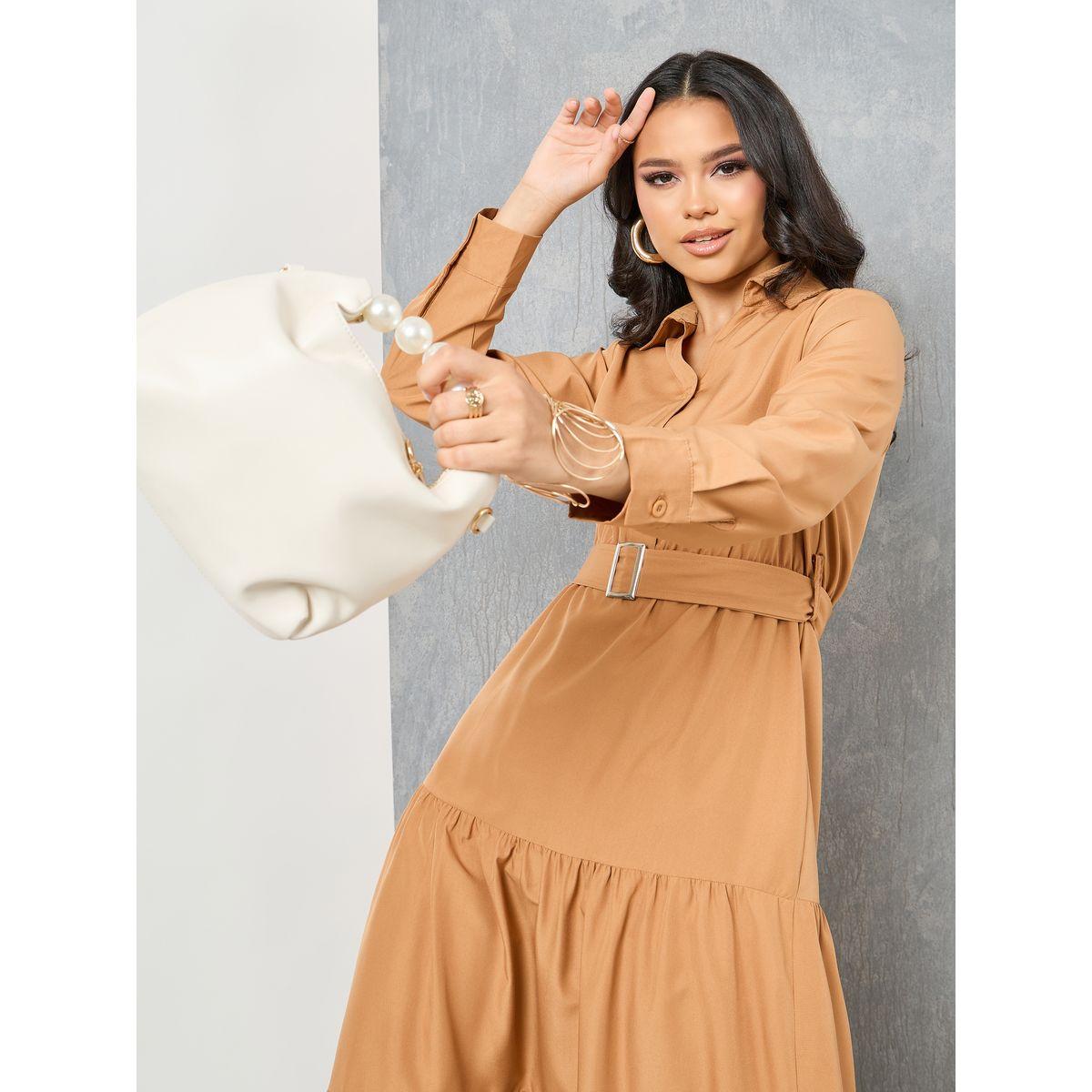 Styli Solid Collared Belted Shirt Maxi Dress-women-clothing-dresses-image-3
