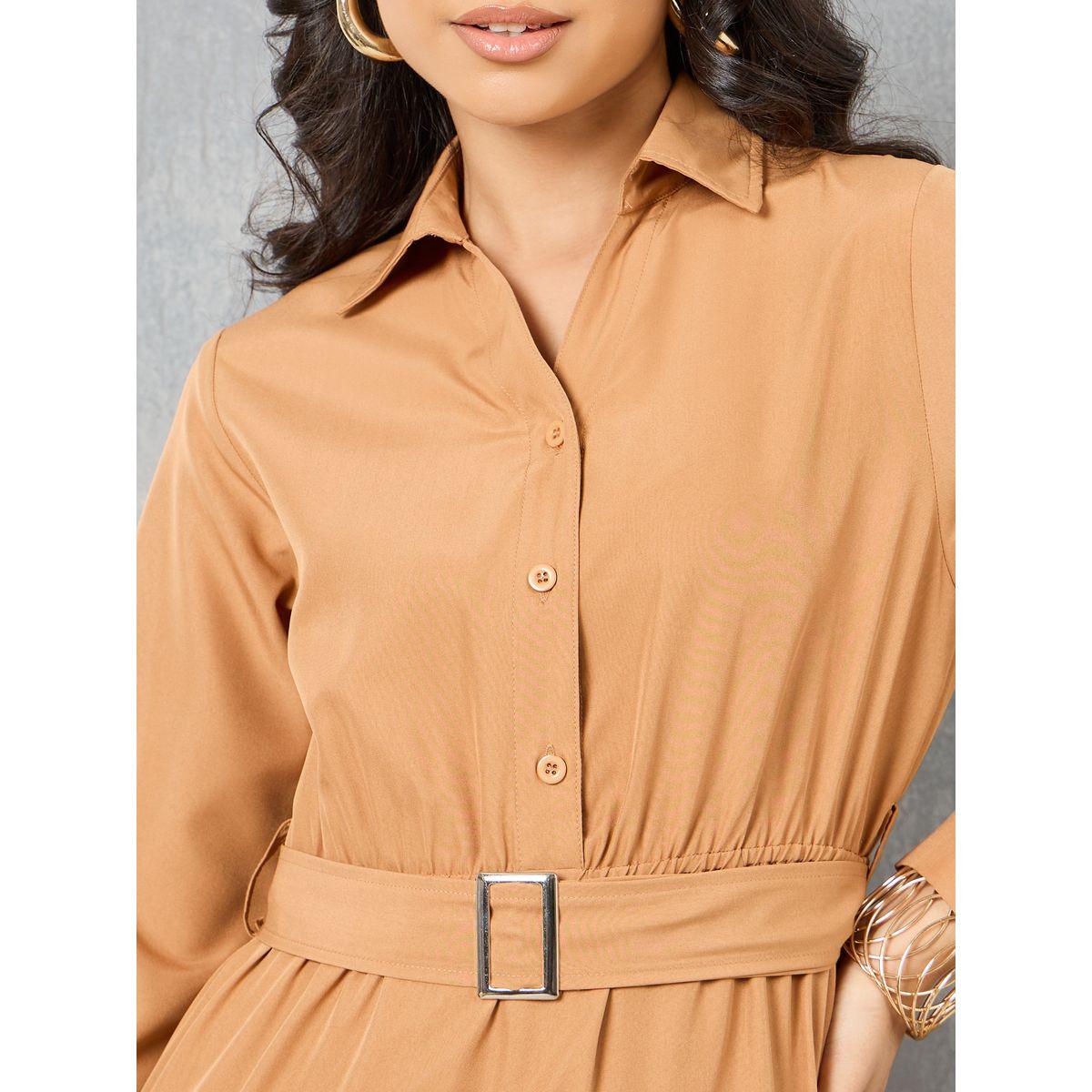 Styli Solid Collared Belted Shirt Maxi Dress-women-clothing-dresses-image-2