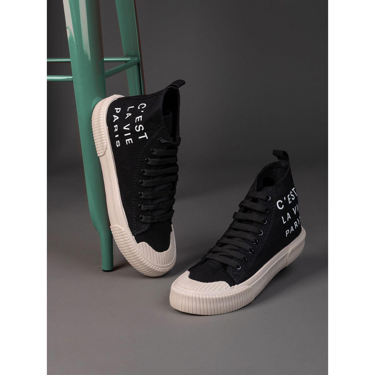 Styli High Top Slogan Print Casual Canvas Shoes-men-shoes-sneakers-image-1