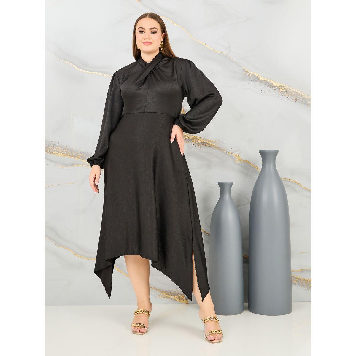 فستان ساتان ميدي بياقة هولتر واكمام طويلة-women-clothing-dresses-image-1