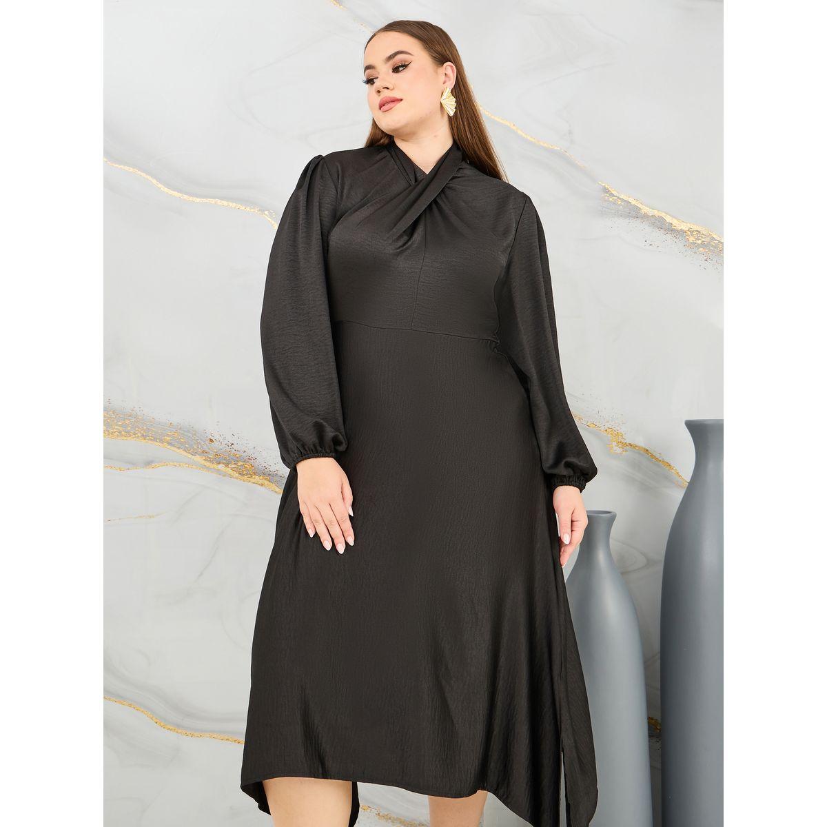 فستان ساتان ميدي بياقة هولتر واكمام طويلة-women-clothing-dresses-image-2
