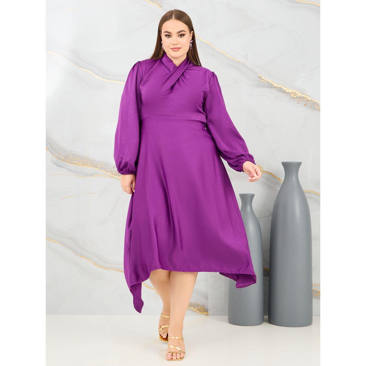 فستان ساتان ميدي بياقة هولتر واكمام طويلة-women-clothing-dresses-image-1