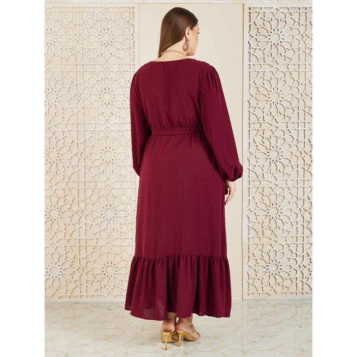 Styli Plus Dobby Self Tie Up A-Line Maxi Dress-women-clothing-dresses-image-4