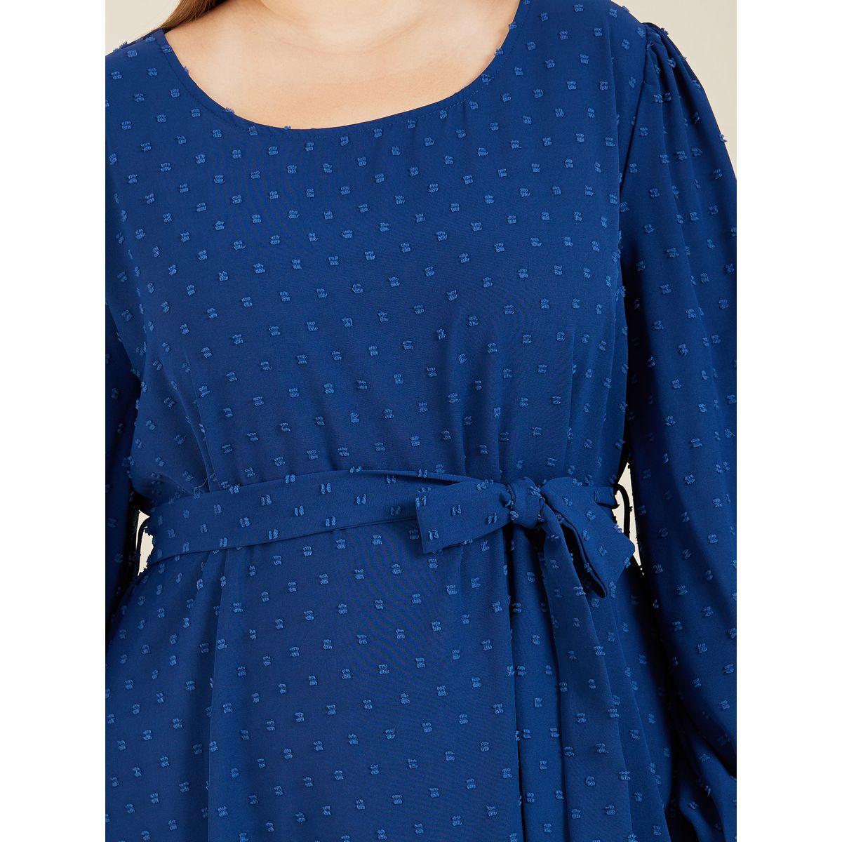 Styli Plus Dobby Self Tie Up A-Line Maxi Dress-women-clothing-dresses-image-3