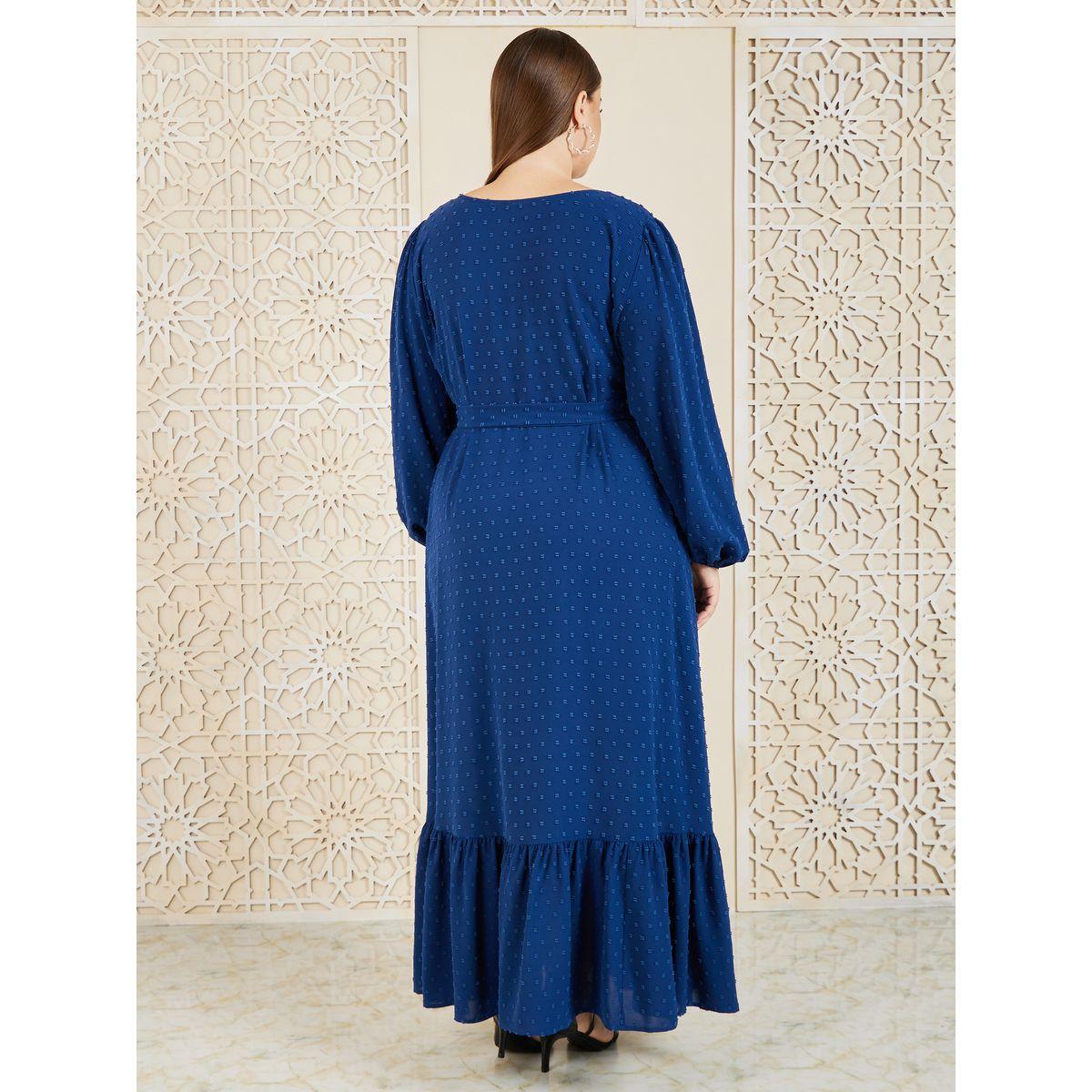 فستان طويل بمقاس كبير ورباط خصر-women-clothing-dresses-image-4