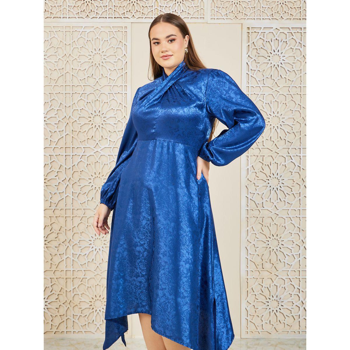 فستان ميدي ساتان بمقاس كبير وتفاصيل جاكار-women-clothing-dresses-image-2