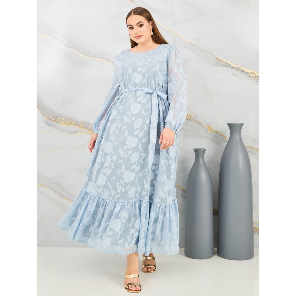 Styli Plus Floral Burnout Texture A-Line Maxi Dress-women-clothing-dresses-image-1