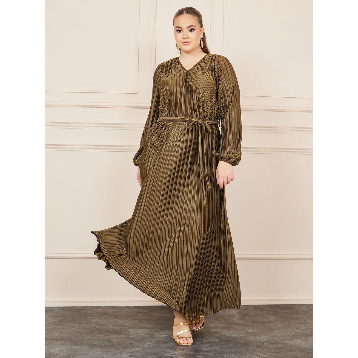 Styli Plus Plisse Self Tie Up A-Line Maxi Dress-women-clothing-dresses-image-1