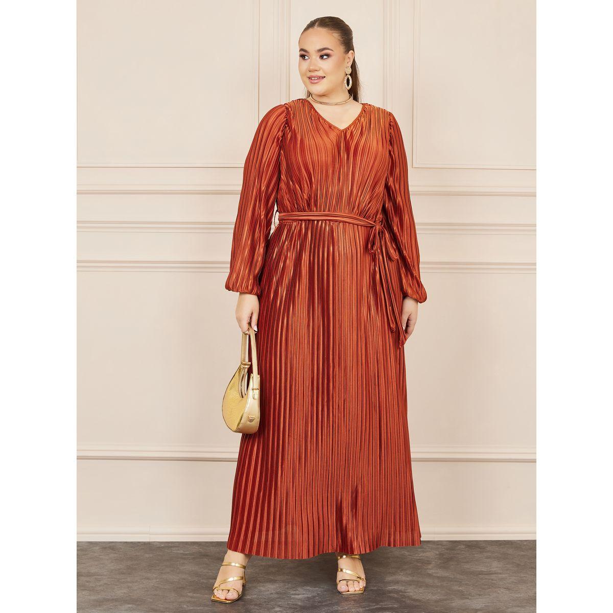 فستان بليسيه طويل بمقاس كبير وأربطة-women-clothing-dresses-image-1