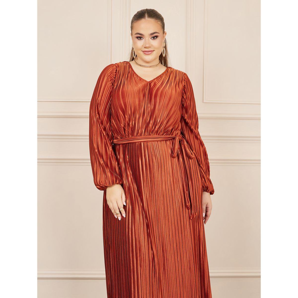 فستان بليسيه طويل بمقاس كبير وأربطة-women-clothing-dresses-image-2