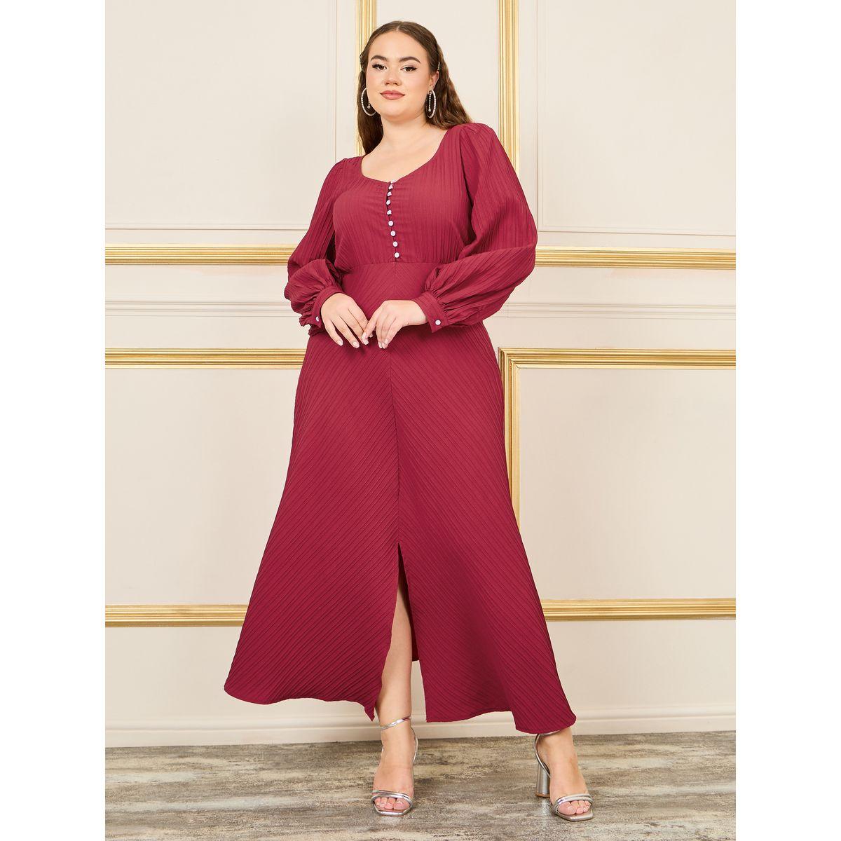 Styli Plus  Textured Button Closure A-Line Maxi Dress-women-clothing-dresses-image-1