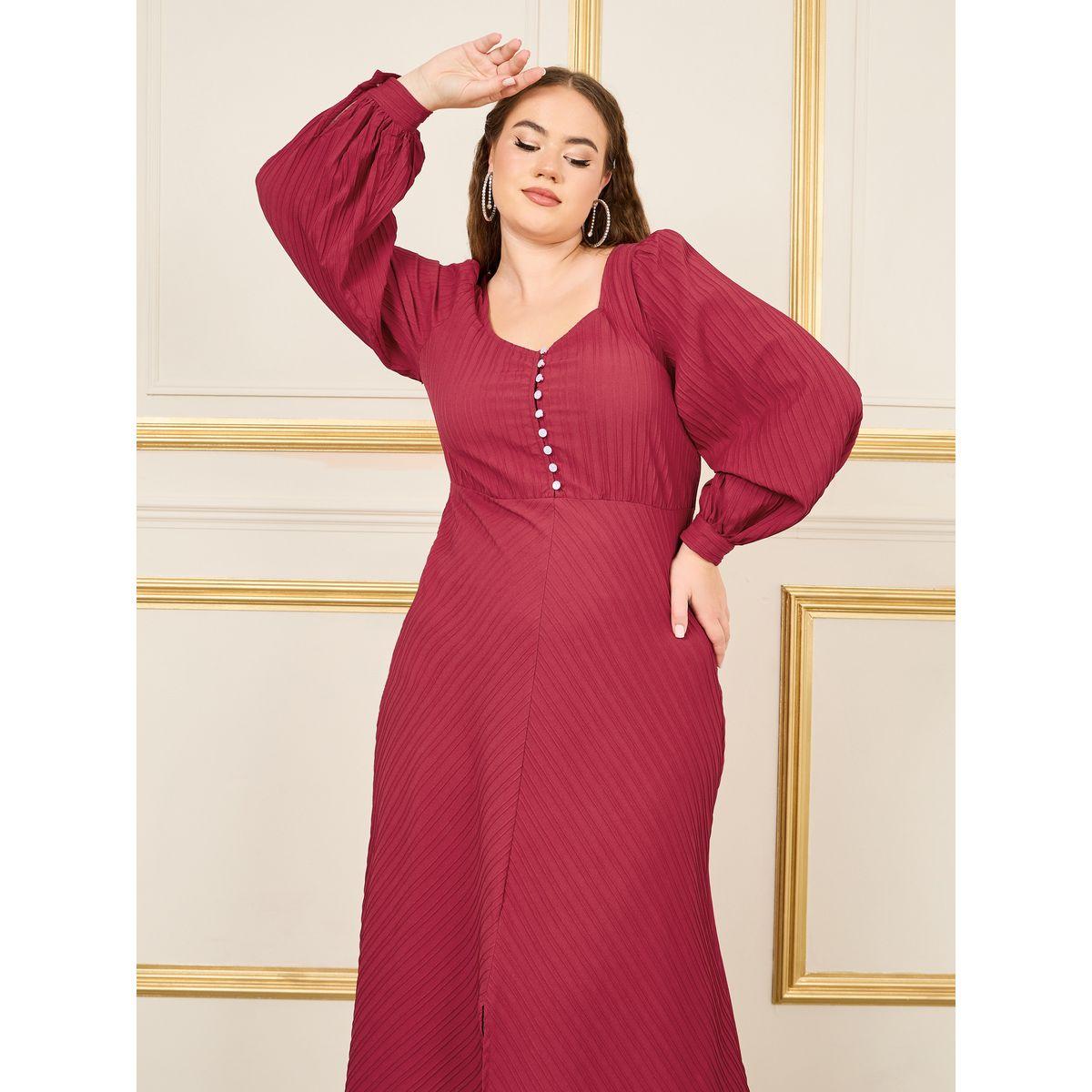 Styli Plus  Textured Button Closure A-Line Maxi Dress-women-clothing-dresses-image-2