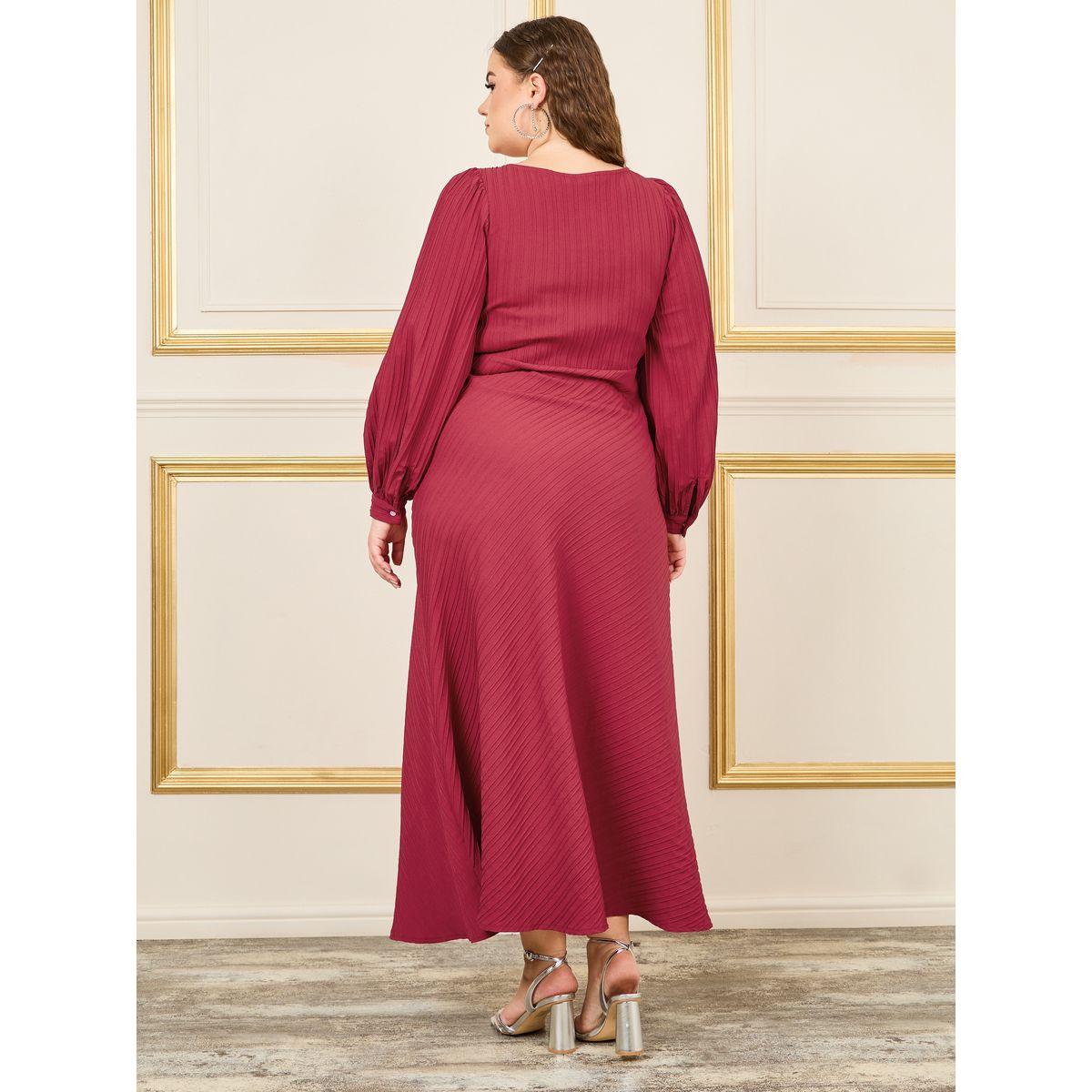Styli Plus  Textured Button Closure A-Line Maxi Dress-women-clothing-dresses-image-4