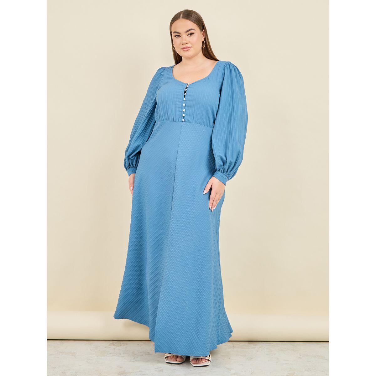 Styli Plus  Textured Button Closure A-Line Maxi Dress-women-clothing-dresses-image-1