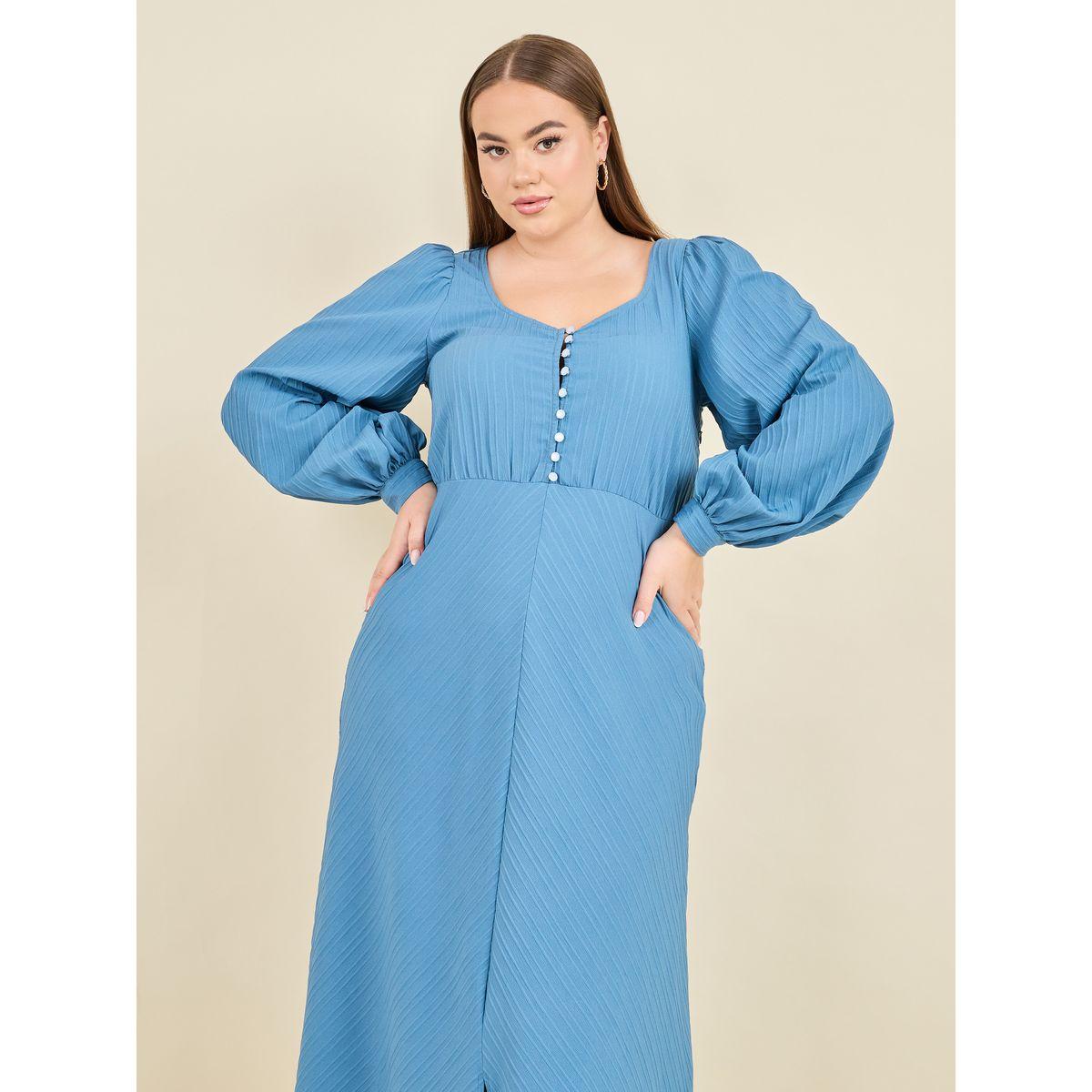 Styli Plus  Textured Button Closure A-Line Maxi Dress-women-clothing-dresses-image-2