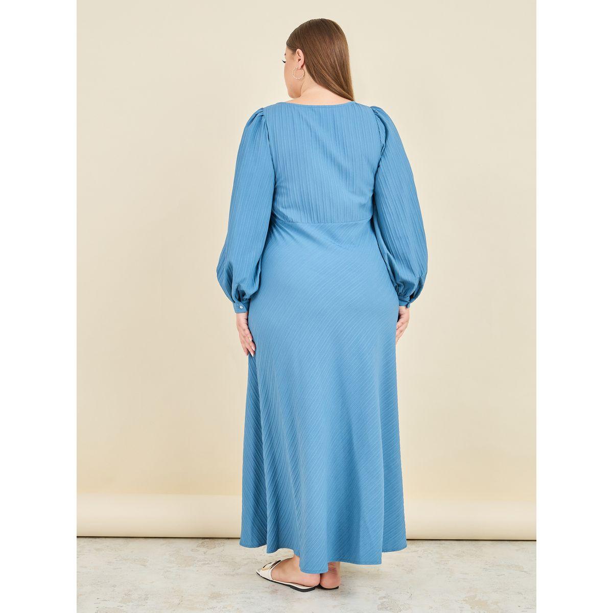 Styli Plus  Textured Button Closure A-Line Maxi Dress-women-clothing-dresses-image-4