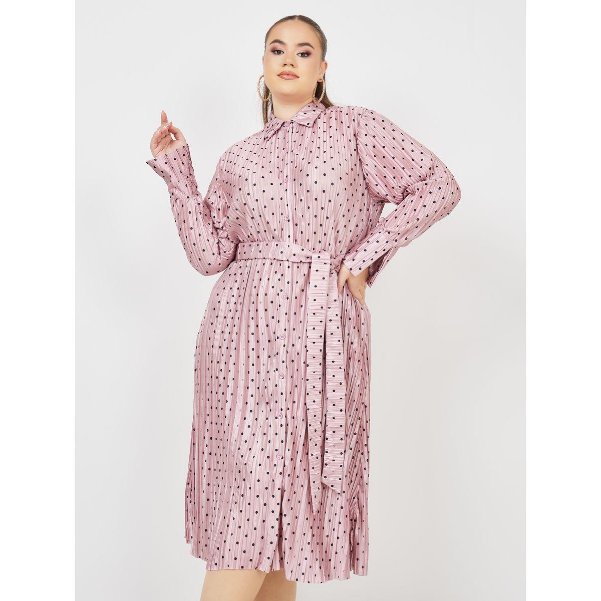 فستان ساتان ميدي بليسيه بمقاس كبير ورباط-women-clothing-dresses-image-2