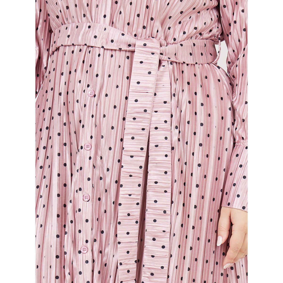 فستان ساتان ميدي بليسيه بمقاس كبير ورباط-women-clothing-dresses-image-3