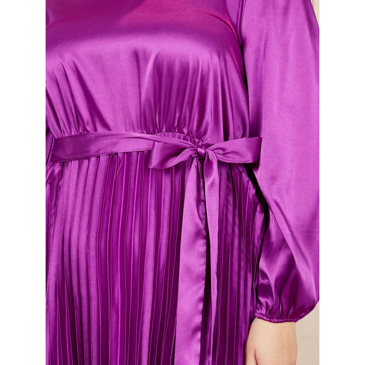 فستان طويل ساتان بمقاس كبير وكسرات مع اربطة-women-clothing-dresses-image-3