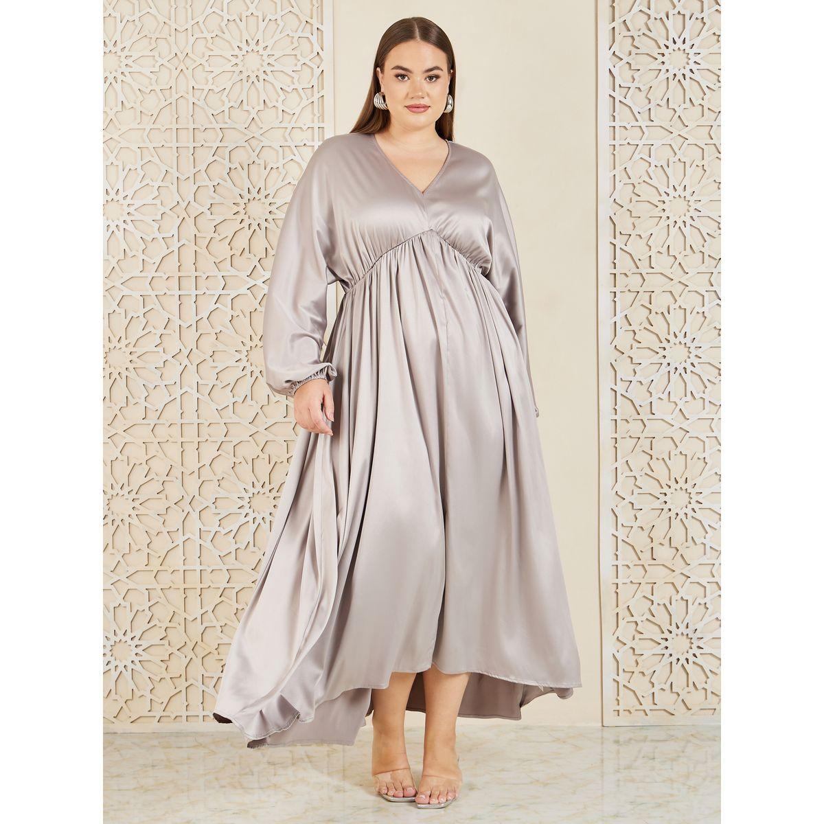 فستان ساتان طويل بمقاس كبير وكسرات-women-clothing-dresses-image-1