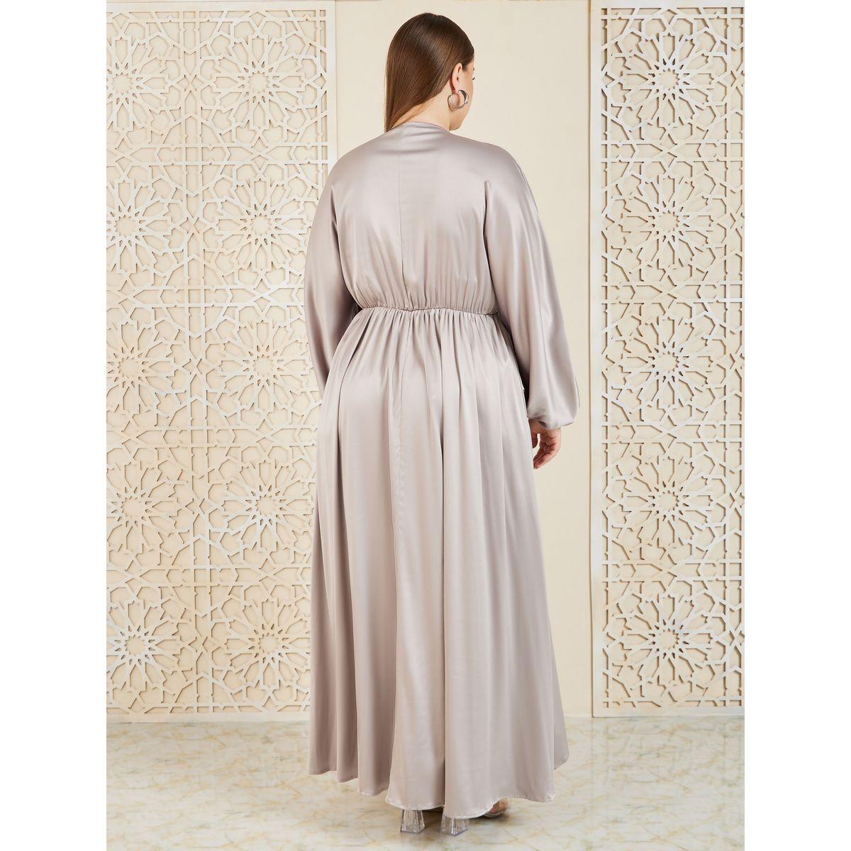 Styli Plus Satin Gathered Detail A-Line Maxi Dress-women-clothing-dresses-image-4