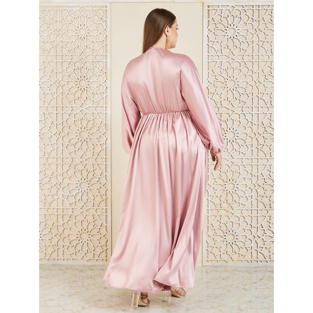 Styli Plus Satin Gathered Detail A-Line Maxi Dress-women-clothing-dresses-image-4