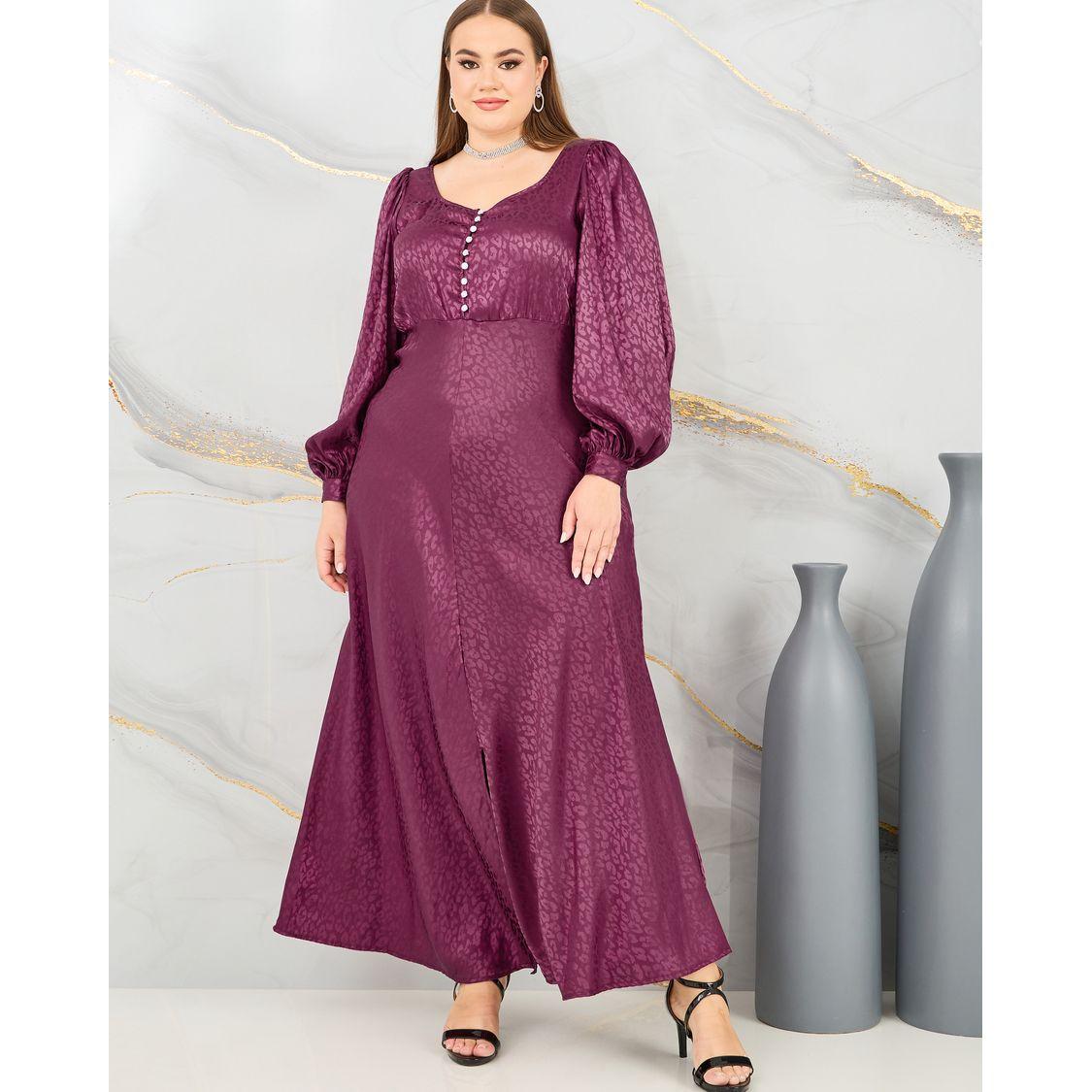 Styli Plus Jacquard Bishop Sleeves A-Line Maxi Dress-women-clothing-dresses-image-1