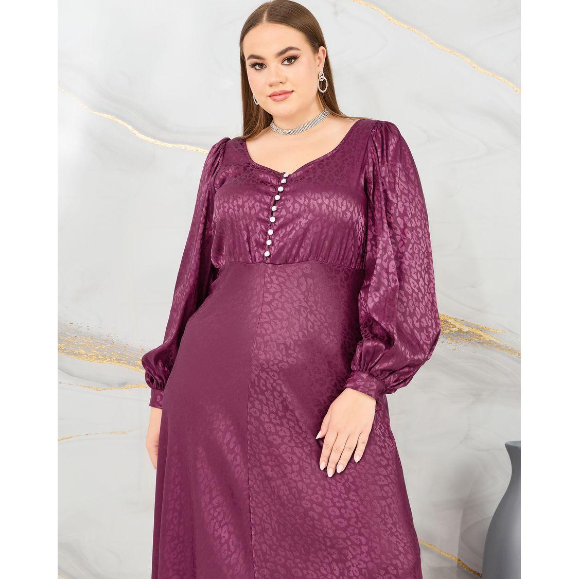 Styli Plus Jacquard Bishop Sleeves A-Line Maxi Dress-women-clothing-dresses-image-2