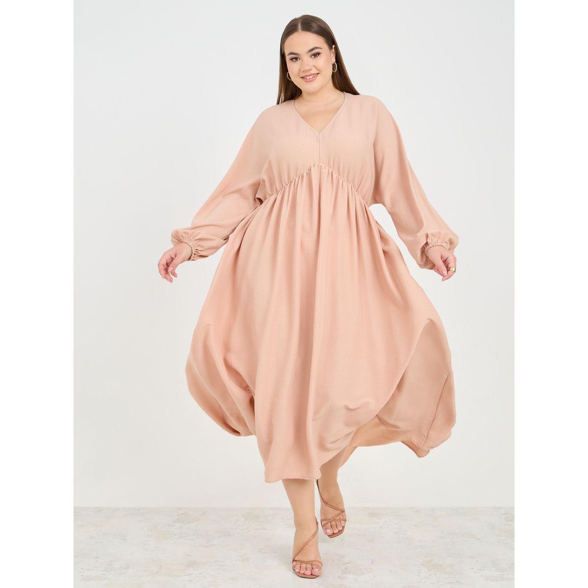 Styli Plus Textured V Neck A-Line Maxi Dress-women-clothing-dresses-image-1