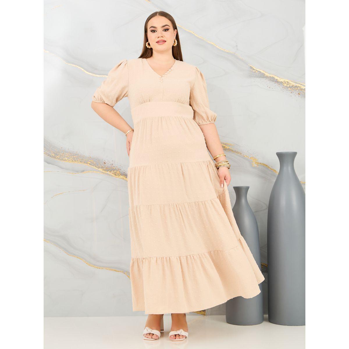 Styli Plus Button Detail Tiered Maxi Dress-women-clothing-dresses-image-1