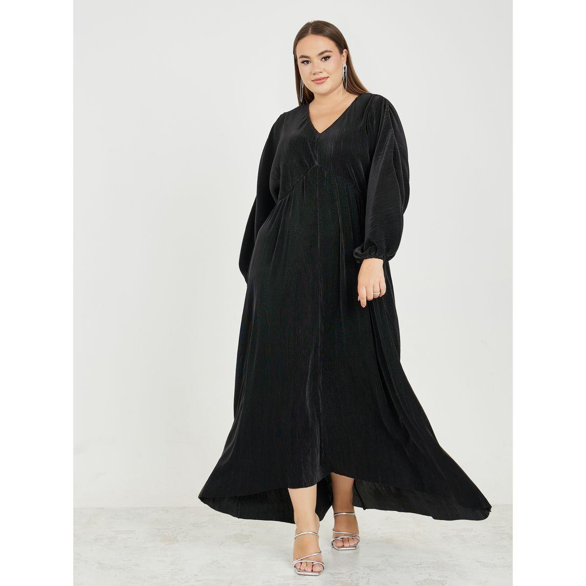 Styli Plus Plisse Maxi Dress with Volume Sleeves-women-clothing-dresses-image-1