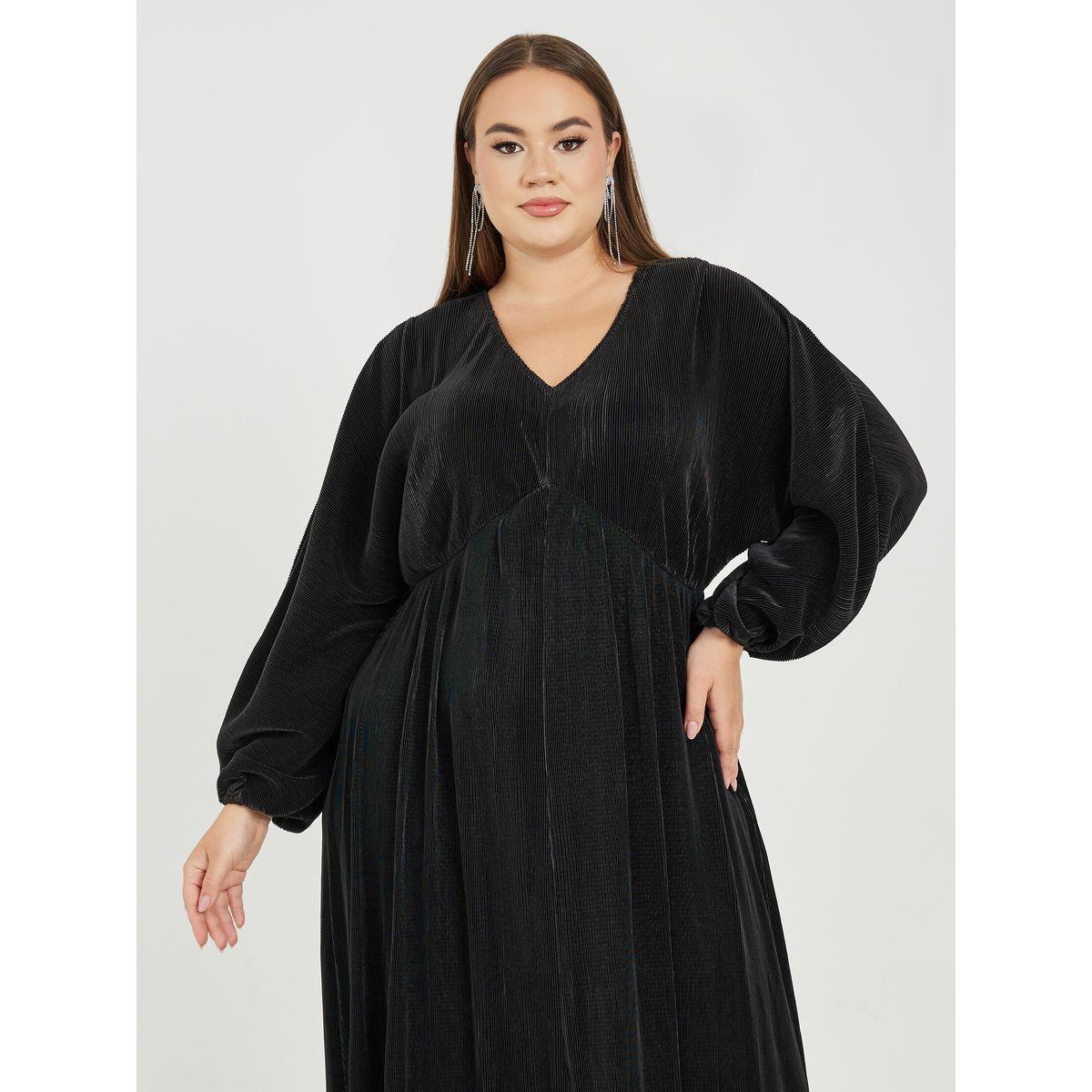 فستان بليسيه طويل بمقاس كبير مع اكمام فوليوم-women-clothing-dresses-image-2