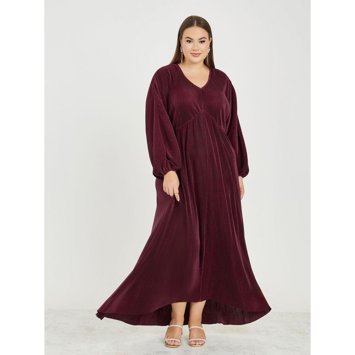 Styli Plus Plisse Maxi Dress with Volume Sleeves-women-clothing-dresses-image-1