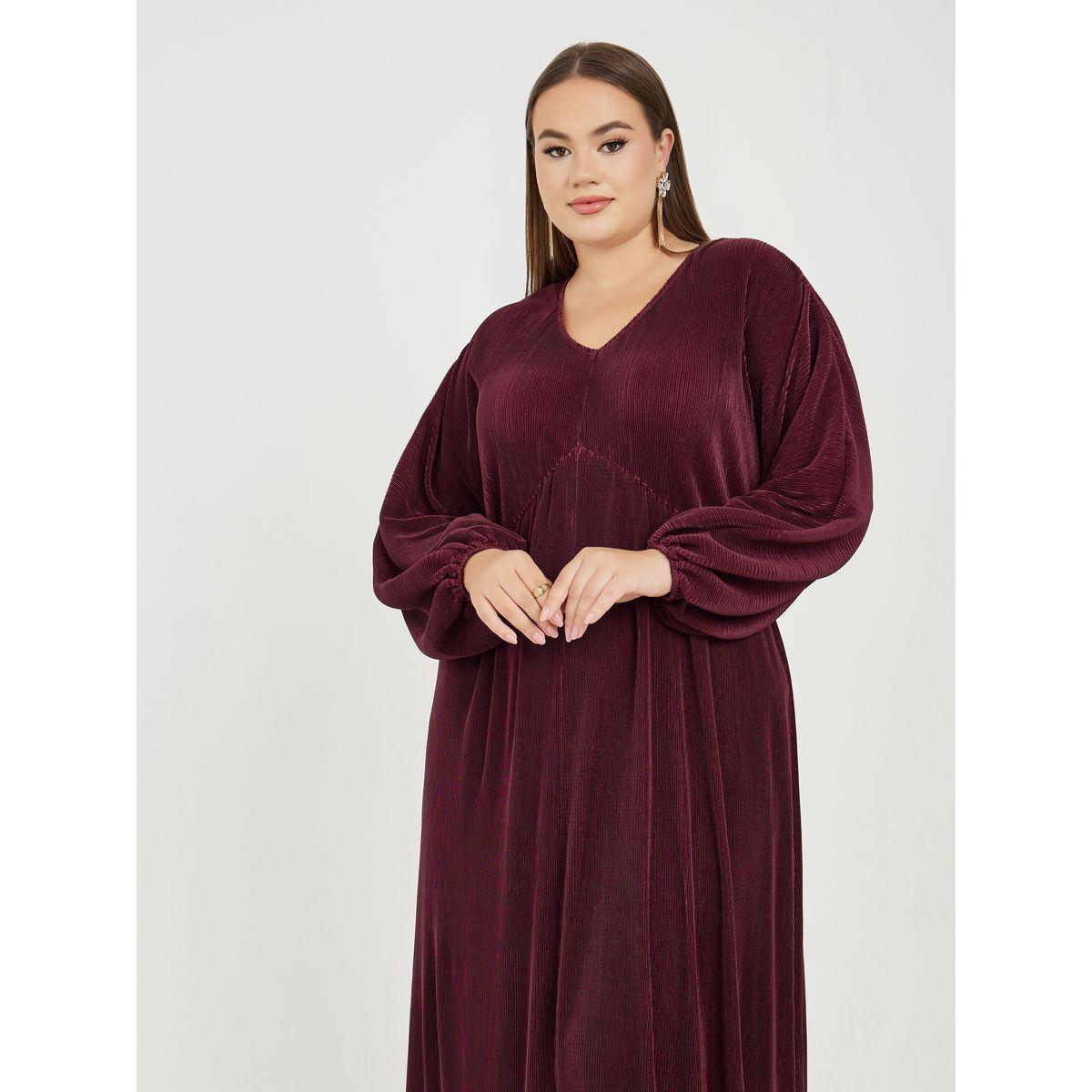 Styli Plus Plisse Maxi Dress with Volume Sleeves-women-clothing-dresses-image-2