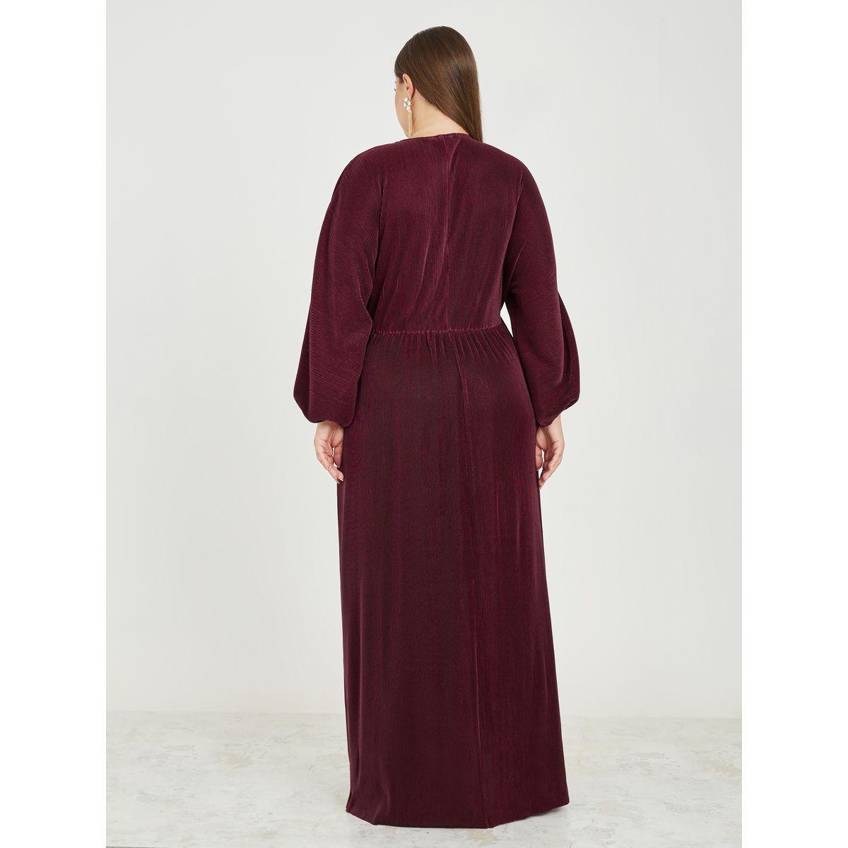 فستان بليسيه طويل بمقاس كبير مع اكمام فوليوم-women-clothing-dresses-image-4