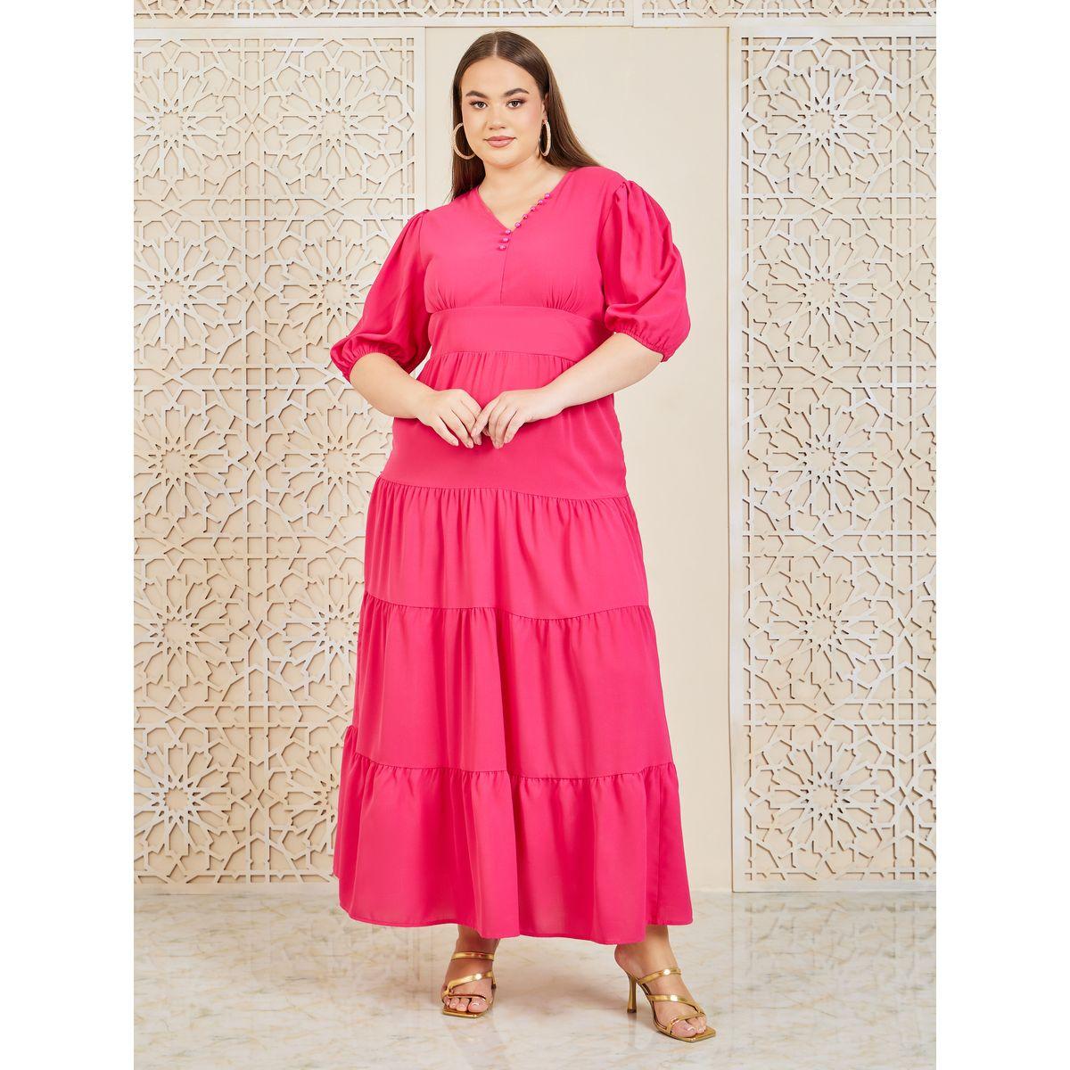 Styli Plus Button Detail Tiered Maxi Dress-women-clothing-dresses-image-1