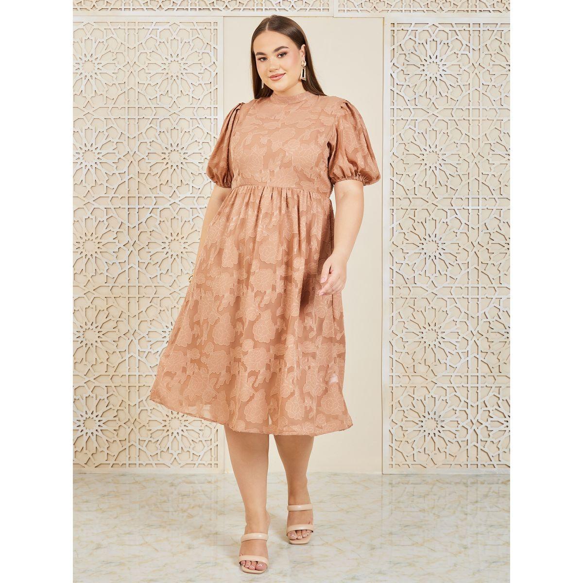 فستان ميدي بمقاس كبير وياقة عالية-women-clothing-dresses-image-1