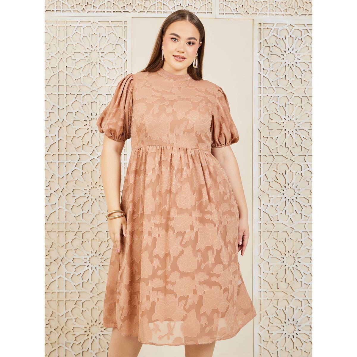 فستان ميدي بمقاس كبير وياقة عالية-women-clothing-dresses-image-2