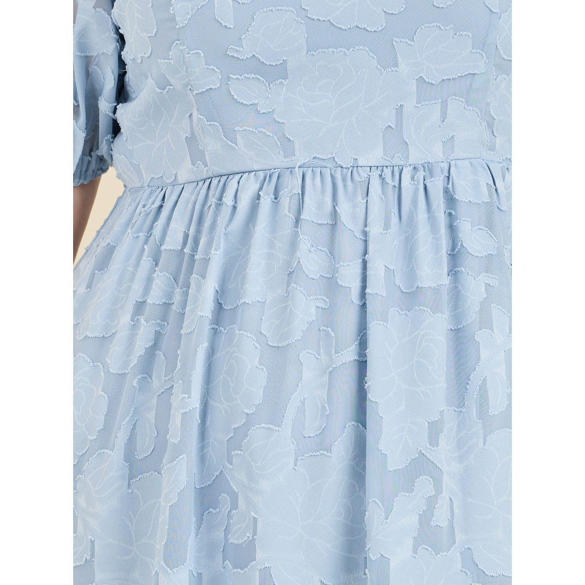 Styli Plus Burnout Texture High Neck A-Line Midi Dress-women-clothing-dresses-image-3