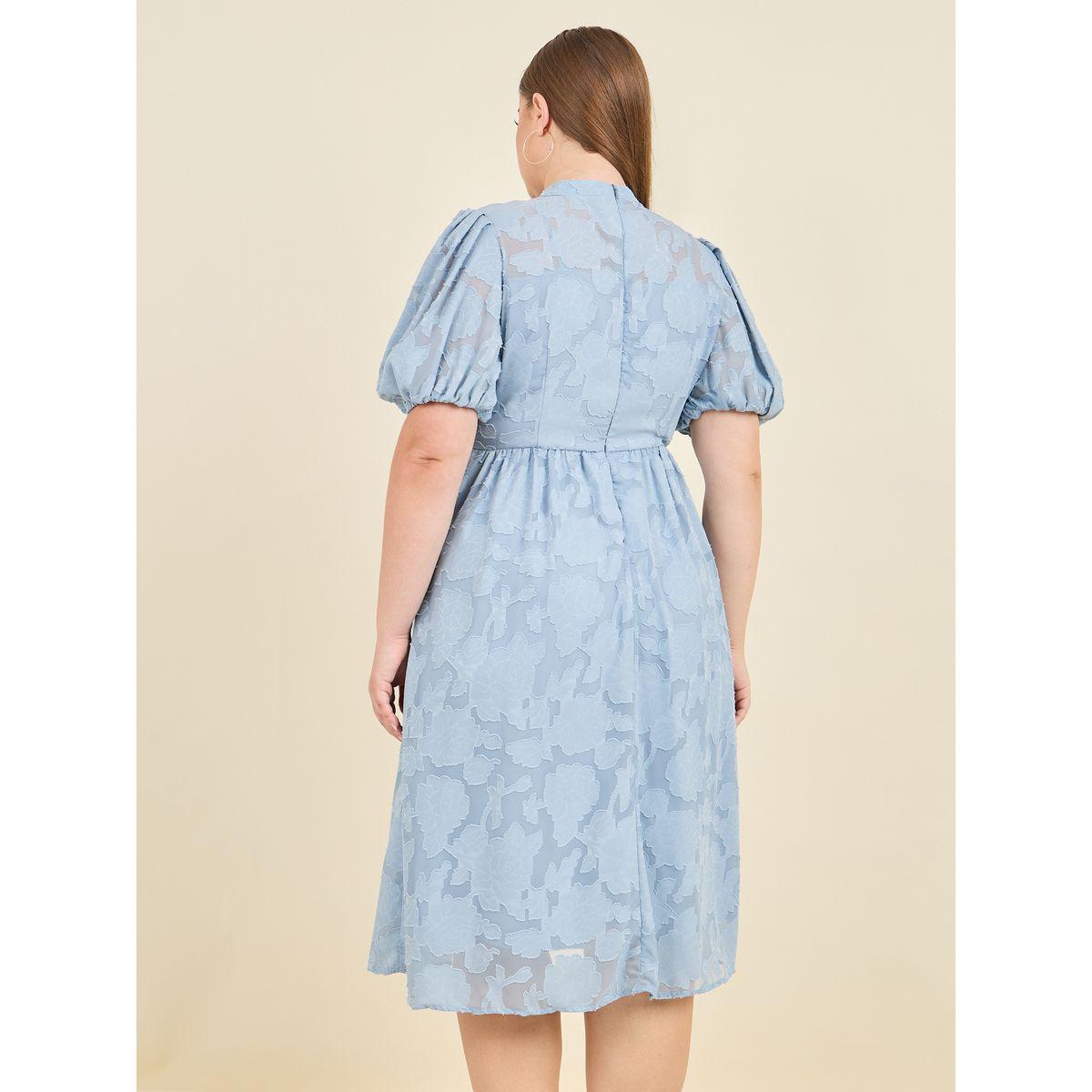 Styli Plus Burnout Texture High Neck A-Line Midi Dress-women-clothing-dresses-image-4