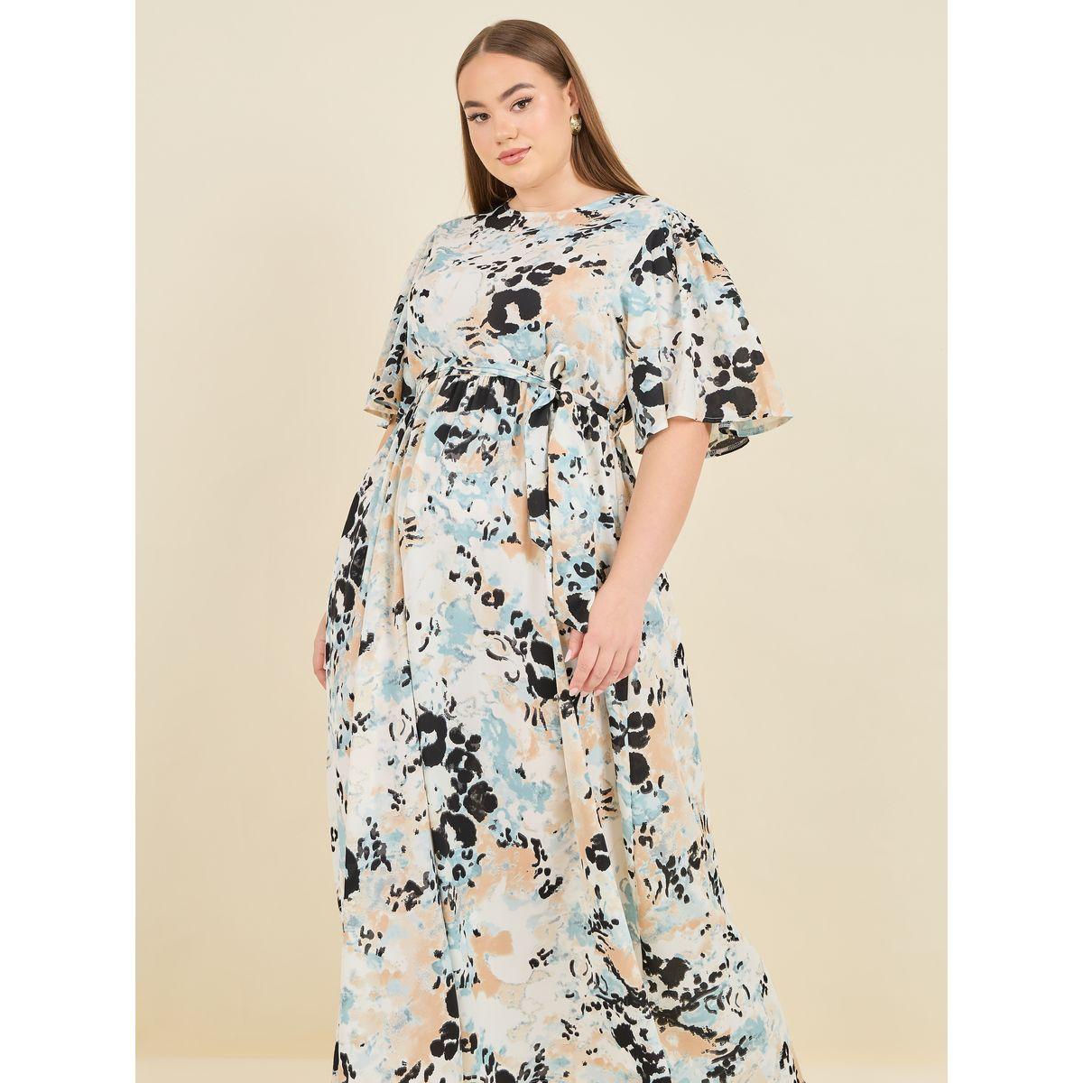 Styli Plus Abstract Print A-Line Maxi Dress with Self Tie Up-women-clothing-dresses-image-2