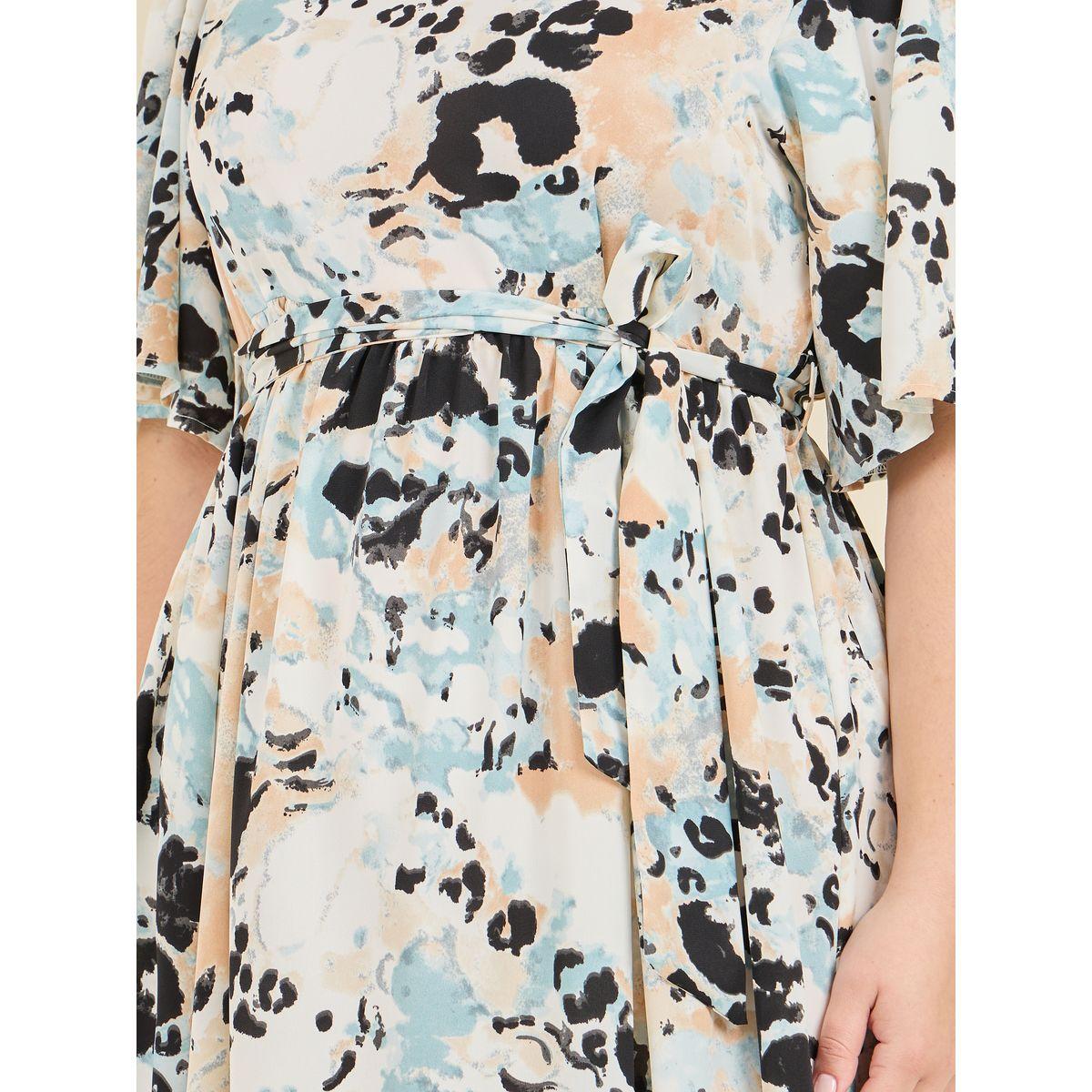 Styli Plus Abstract Print A-Line Maxi Dress with Self Tie Up-women-clothing-dresses-image-3